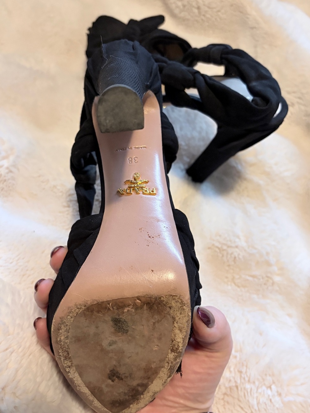 Prada Black Knotted High Heel Sandals - Women - Picture 3 of 9